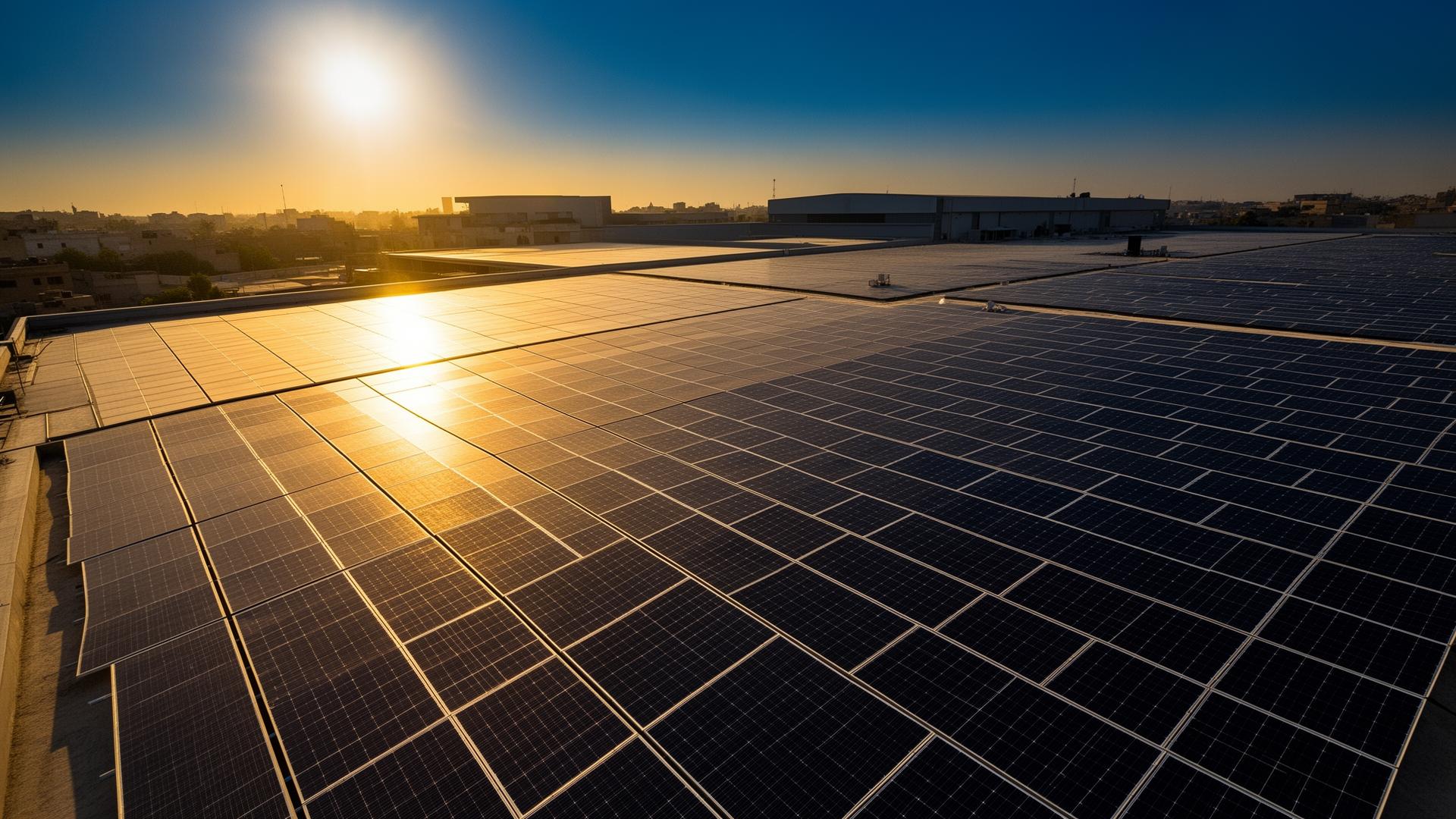 Premium solar panel installation at sunset
